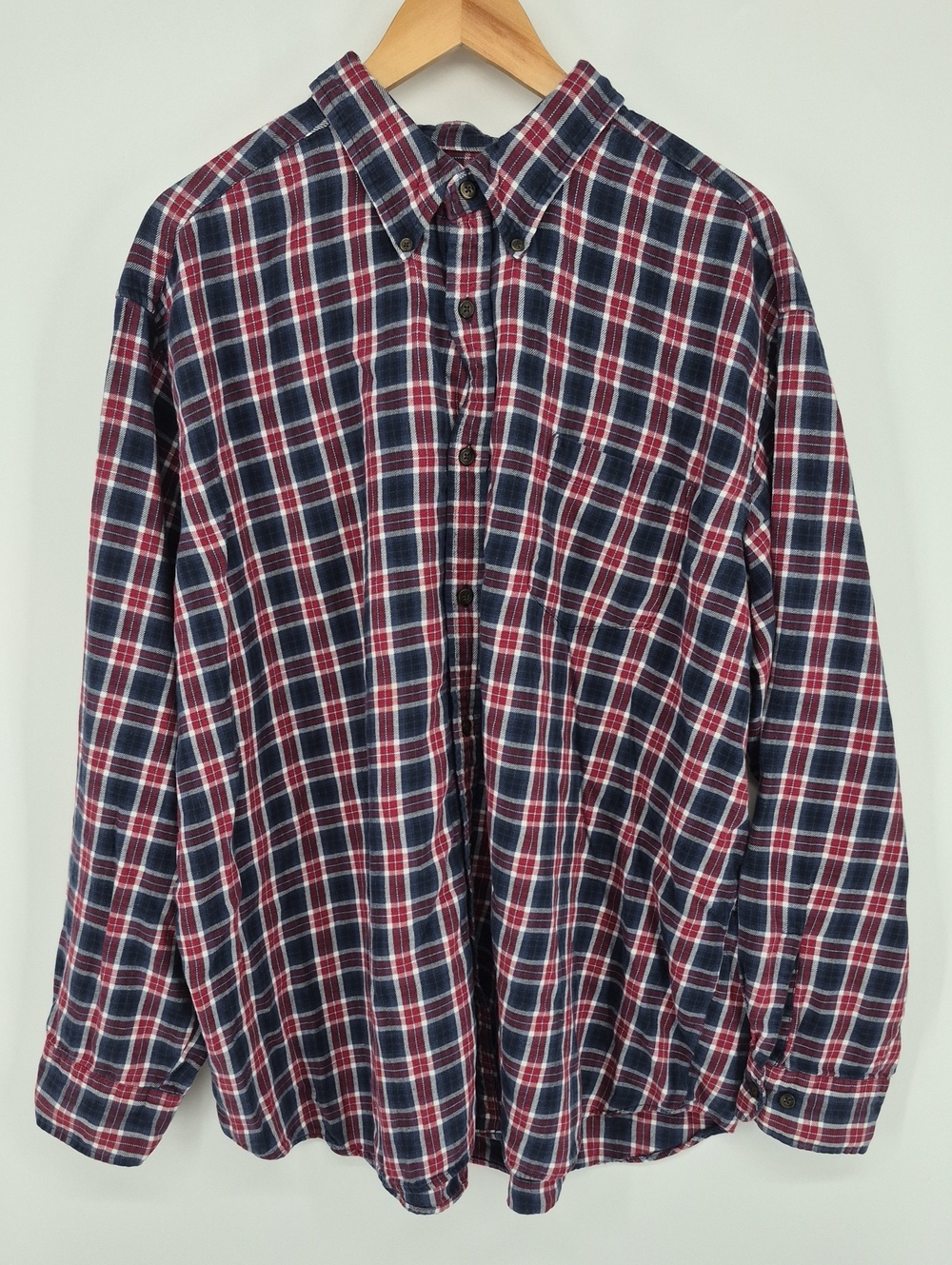 Foundry Button Front Flannel Shirt Size 2XL Blue/Red Plaid Long Sleeves Cotton